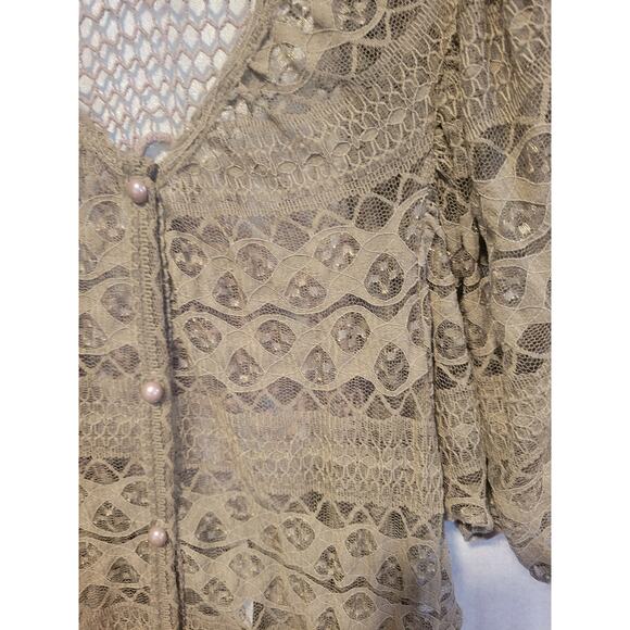 Miss Bella D Lace Mocha Mousse 1X VNeck Blouse Boho Coachella Western Prairie - Picture 2 of 7